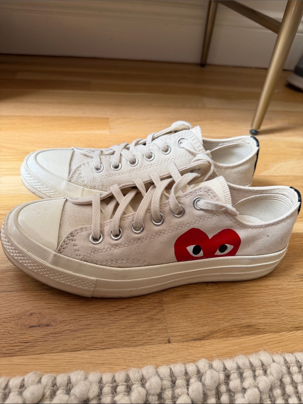 Converse x Comme de Garçons PLAY White Low Top Sneakers with Red Heart Detail